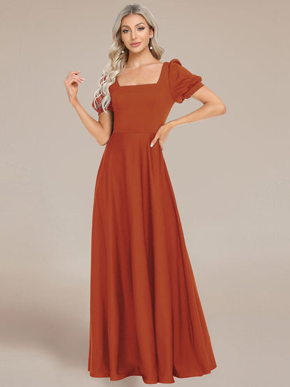 Custom Size Lace-up Back Puffy Sleeves Square Neck Evening Dress #color_Burnt Orange