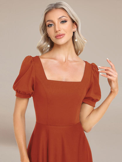 Custom Size Lace-up Back Puffy Sleeves Square Neck Evening Dress #color_Burnt Orange