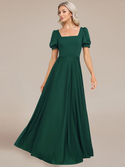 Custom Size Lace-up Back Puffy Sleeves Square Neck Evening Dress #color_Dark Green