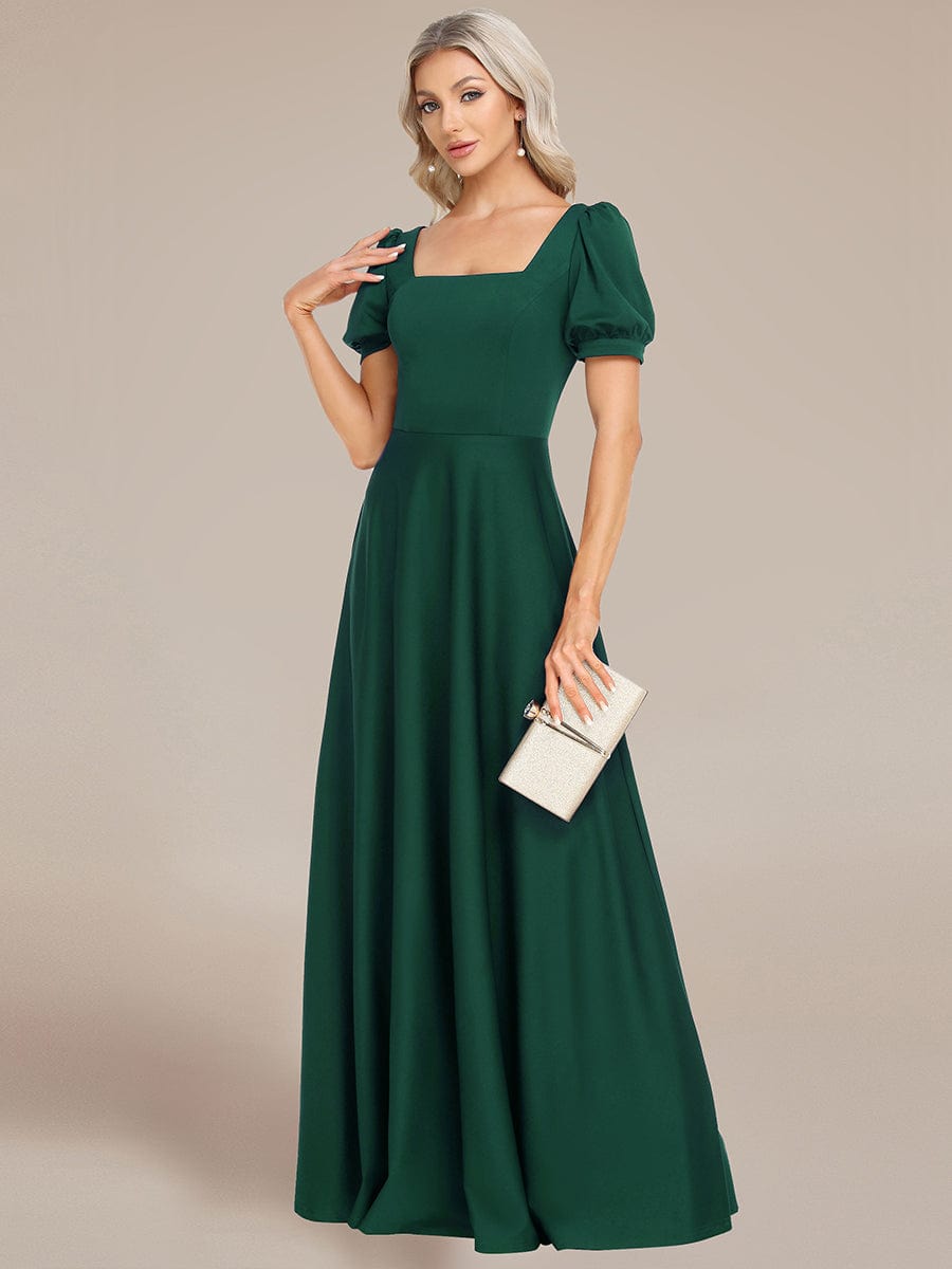 Custom Size Lace-up Back Puffy Sleeves Square Neck Evening Dress #color_Dark Green