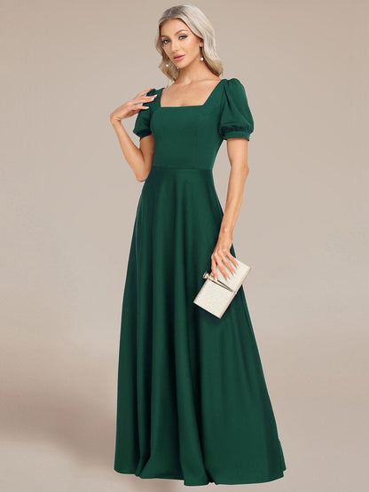 Custom Size Lace-up Back Puffy Sleeves Square Neck Evening Dress #color_Dark Green