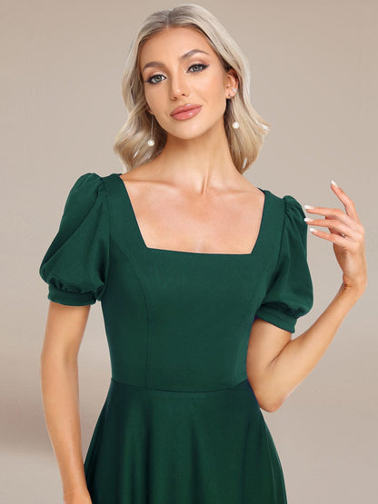 Custom Size Lace-up Back Puffy Sleeves Square Neck Evening Dress #color_Dark Green