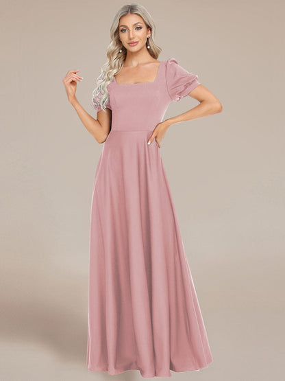 Custom Size Lace-up Back Puffy Sleeves Square Neck Evening Dress #color_Dusty Rose