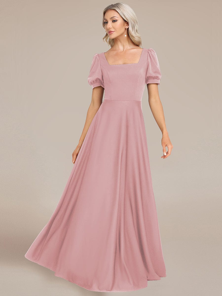 Custom Size Lace-up Back Puffy Sleeves Square Neck Evening Dress #color_Dusty Rose