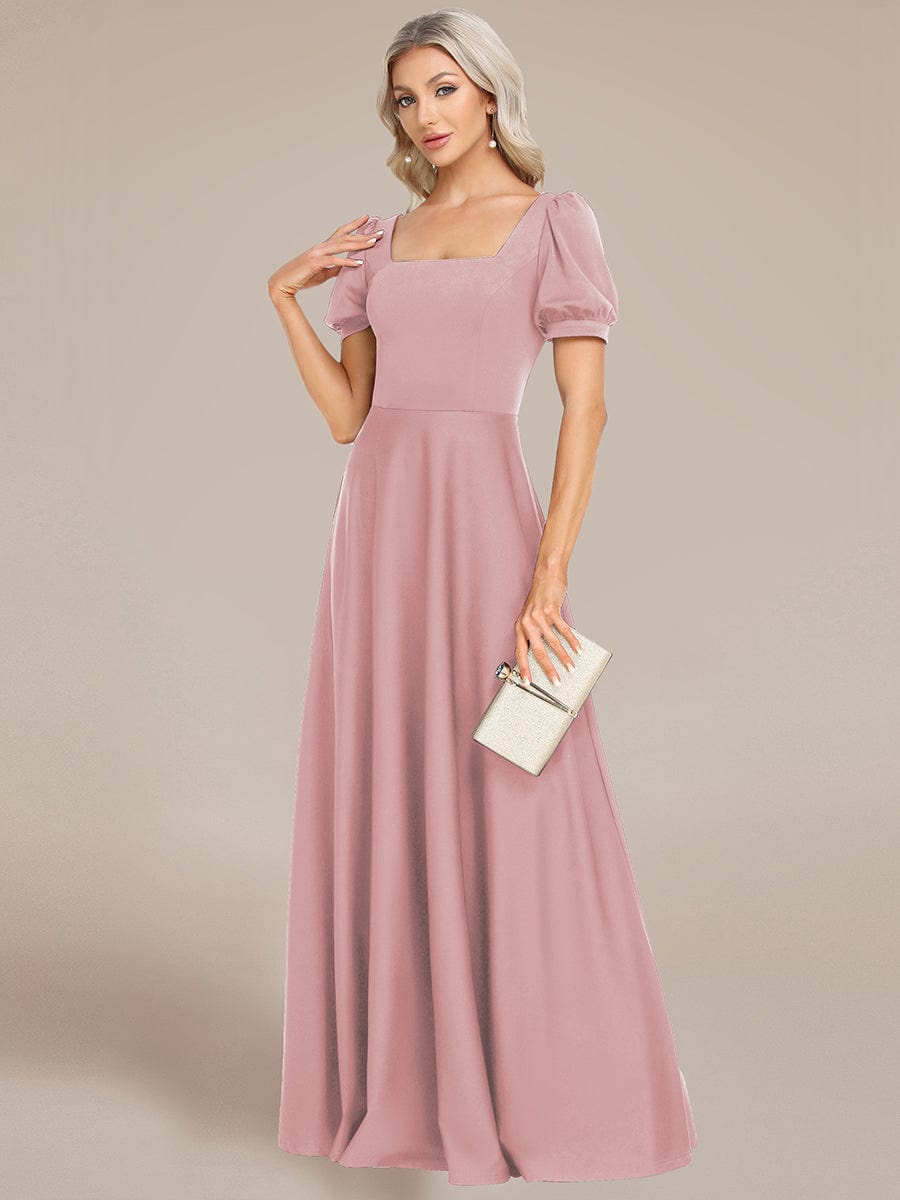 Custom Size Lace-up Back Puffy Sleeves Square Neck Evening Dress #color_Dusty Rose