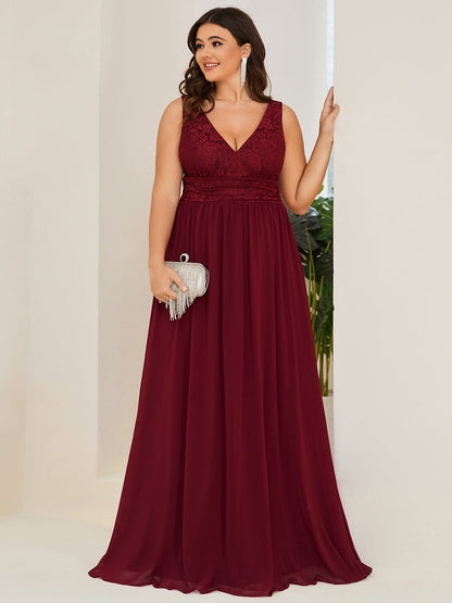 Plus Size Sleeveless Empire Waist V-Neck Chiffon Evening Dress #color_Burgundy