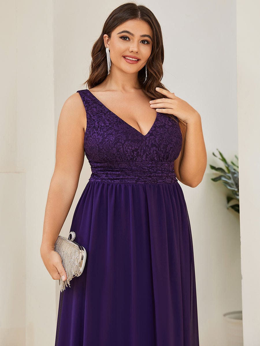 Plus Size Sleeveless Empire Waist V-Neck Chiffon Evening Dress #color_Dark Purple