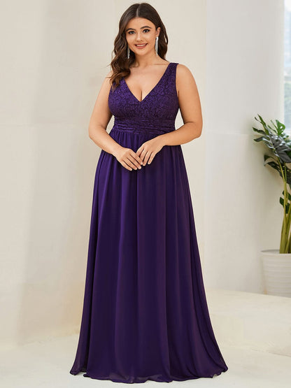 Plus Size Sleeveless Empire Waist V-Neck Chiffon Evening Dress #color_Dark Purple