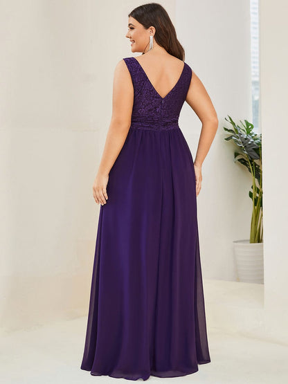 Plus Size Sleeveless Empire Waist V-Neck Chiffon Evening Dress #color_Dark Purple