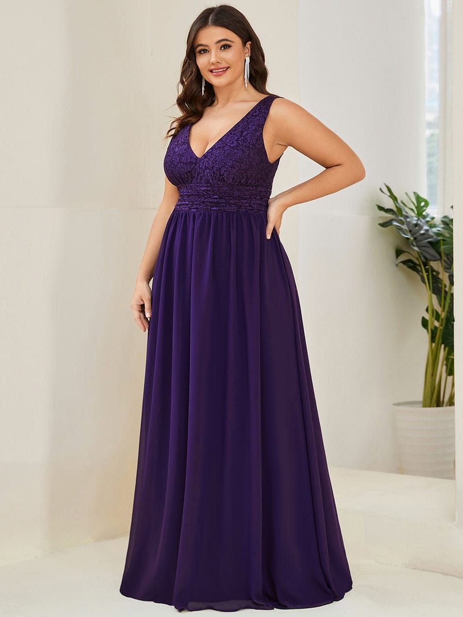 Plus Size Sleeveless Empire Waist V-Neck Chiffon Evening Dress #color_Dark Purple