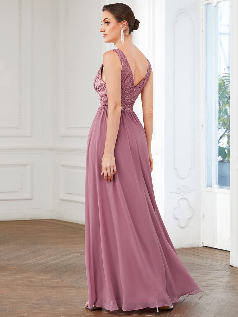 Lace Empire Waist V-Back Sleeveless Chiffon Evening Dress #color_Purple Orchid