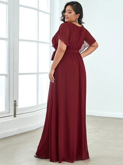 Custom Size Tie-Waist Pleated A-line Evening Dress #color_Burgundy