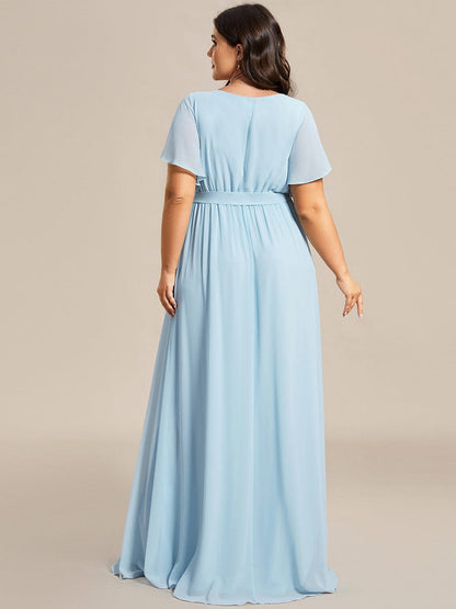 Plus Size Ruffle Pleated Chiffon Tie-Waist Evening Dress #color_Sky Blue