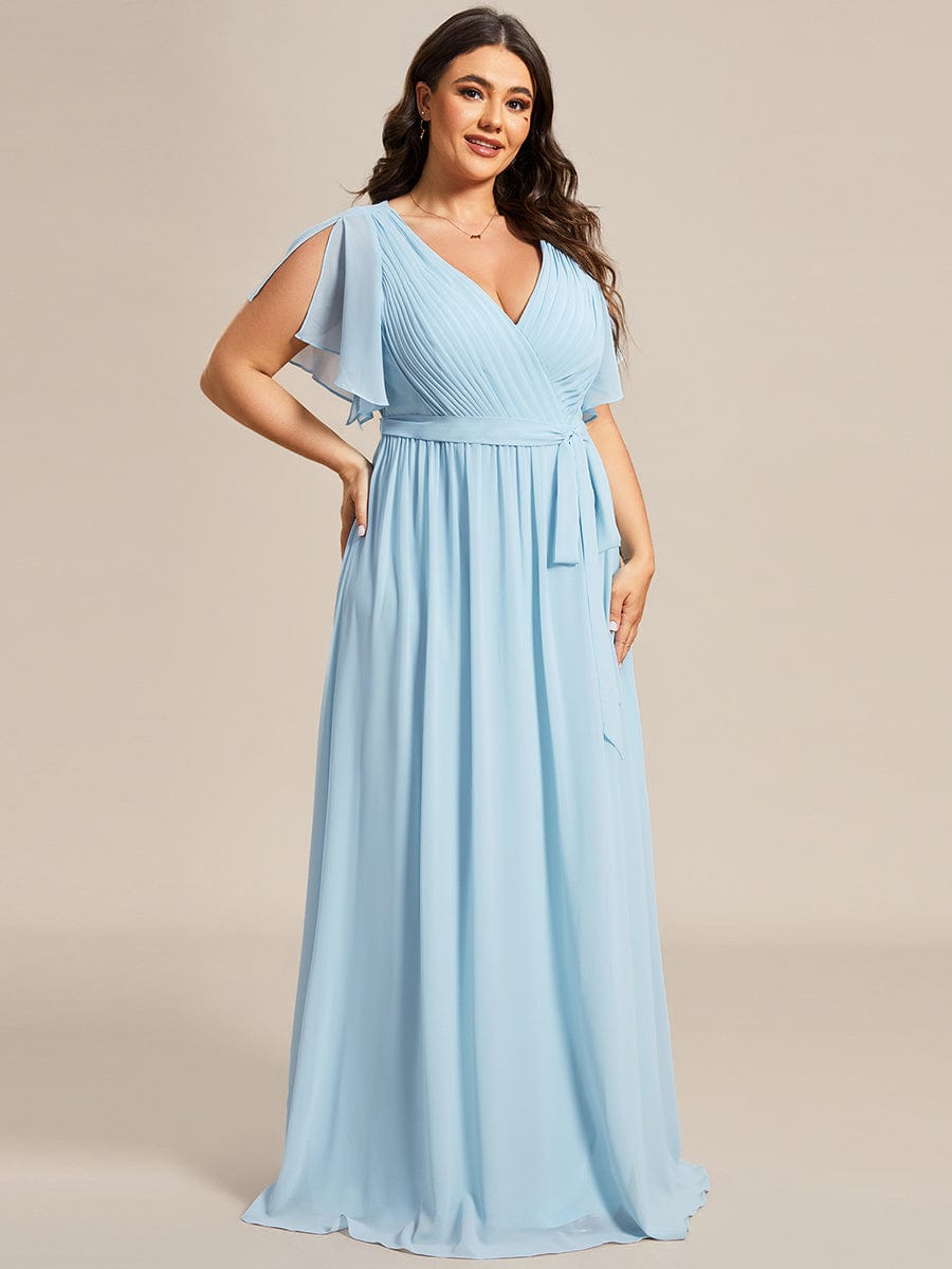 Custom Size Tie-Waist Pleated A-line Evening Dress #color_Sky Blue