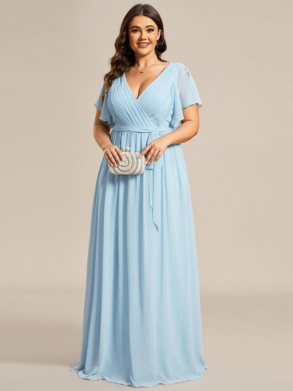 Custom Size Tie-Waist Pleated A-line Evening Dress #color_Sky Blue