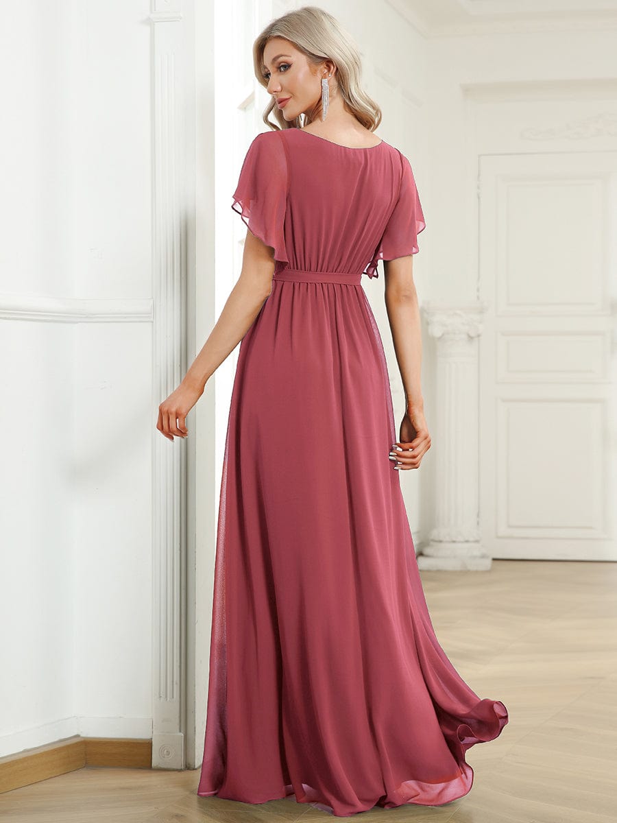 Custom Size Tie-Waist Pleated A-line Evening Dress #color_Cameo Brown