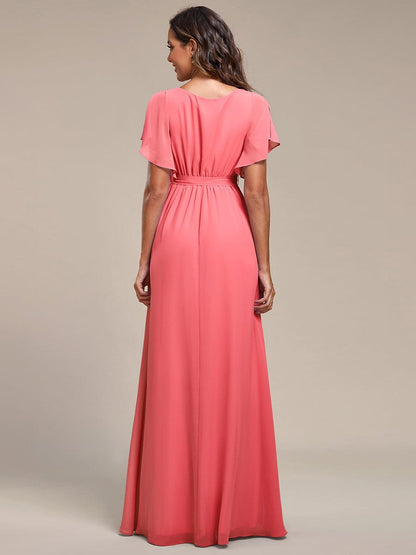 Custom Size Tie-Waist Pleated A-line Evening Dress #color_Coral