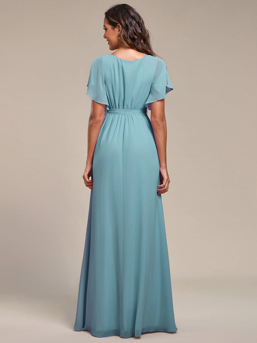 Custom Size Tie-Waist Pleated A-line Evening Dress #color_Dusty Blue