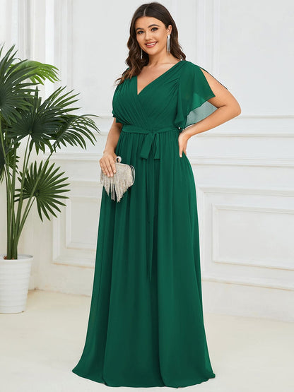 Custom Size Tie-Waist Pleated A-line Evening Dress #color_Dark Green