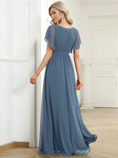 Custom Size Tie-Waist Pleated A-line Evening Dress #color_Dusty Navy