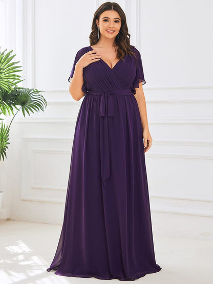 Custom Size Tie-Waist Pleated A-line Evening Dress #color_Dark Purple