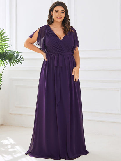 A-Line Pleated Chiffon Tie-Waist Evening Dress #color_Dark Purple