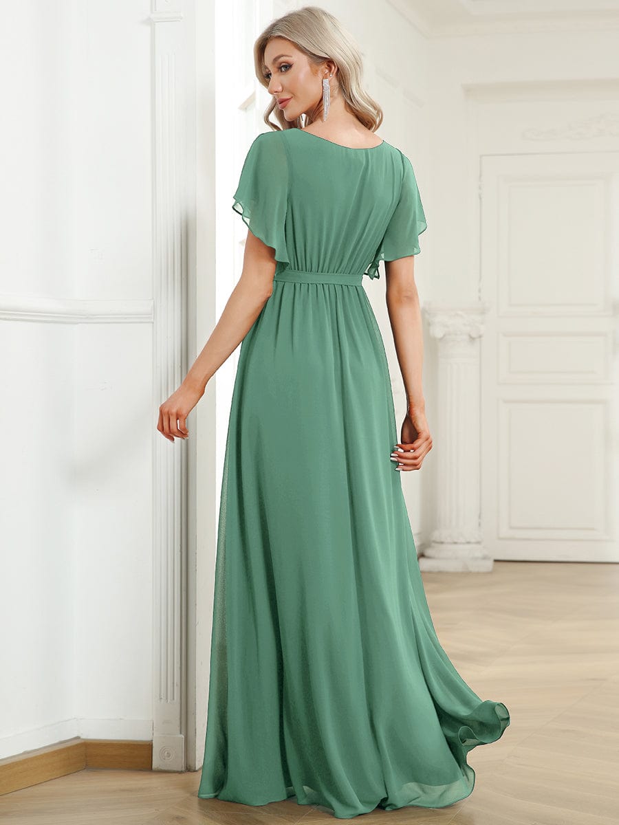 Custom Size Tie-Waist Pleated A-line Evening Dress #color_Green Bean