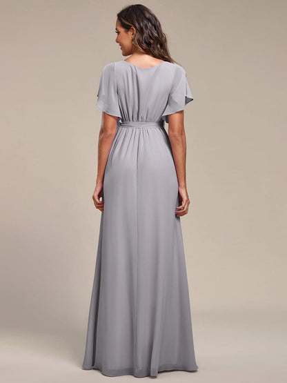 Custom Size Tie-Waist Pleated A-line Evening Dress #color_Grey