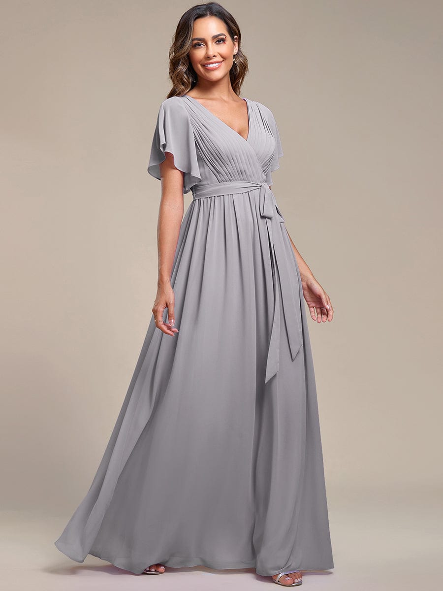 Custom Size Tie-Waist Pleated A-line Evening Dress #color_Grey