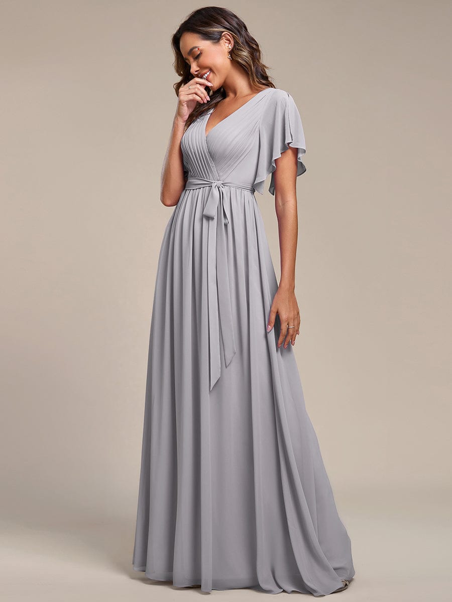 Custom Size Tie-Waist Pleated A-line Evening Dress #color_Grey