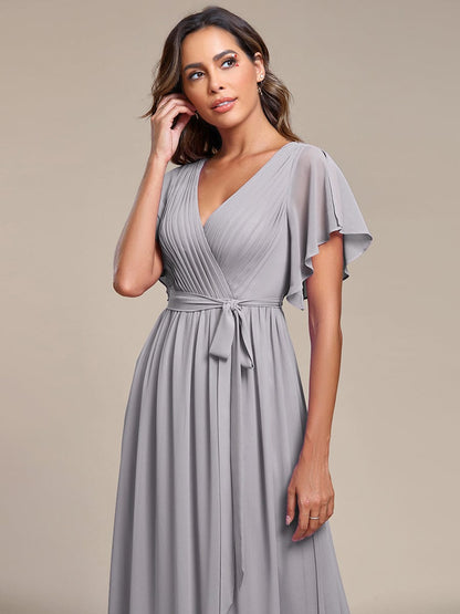 Custom Size Tie-Waist Pleated A-line Evening Dress #color_Grey