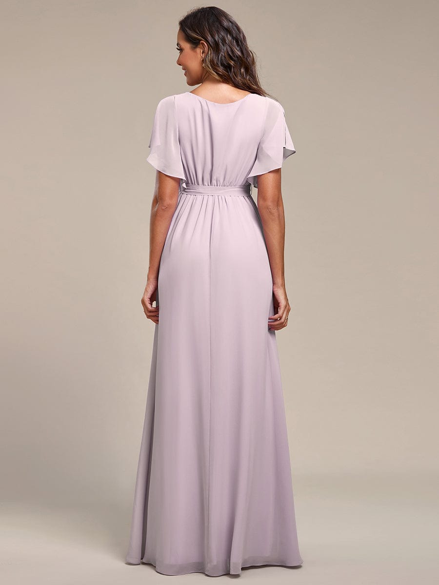 Custom Size Tie-Waist Pleated A-line Evening Dress #color_Lilac