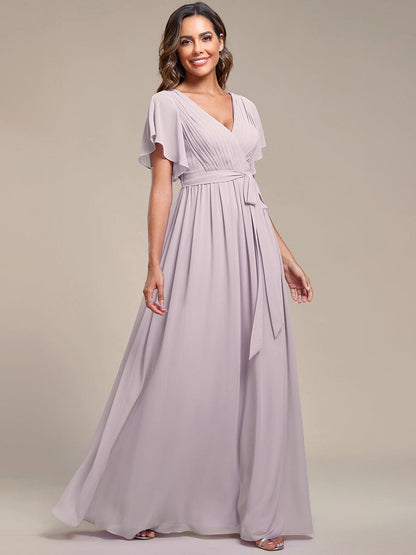 Custom Size Tie-Waist Pleated A-line Evening Dress #color_Lilac