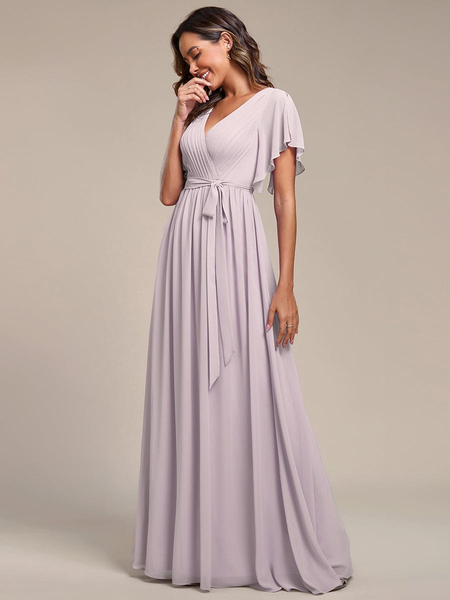 Custom Size Tie-Waist Pleated A-line Evening Dress #color_Lilac