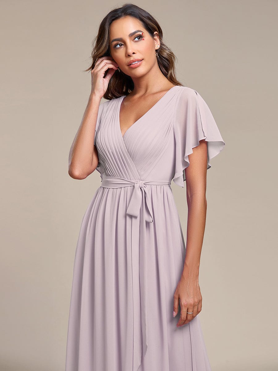 Custom Size Tie-Waist Pleated A-line Evening Dress #color_Lilac