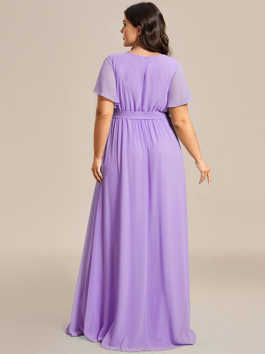 Custom Size Tie-Waist Pleated A-line Evening Dress #color_Lavender