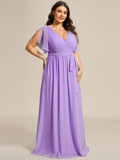 Custom Size Tie-Waist Pleated A-line Evening Dress #color_Lavender