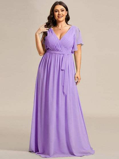 Custom Size Tie-Waist Pleated A-line Evening Dress #color_Lavender