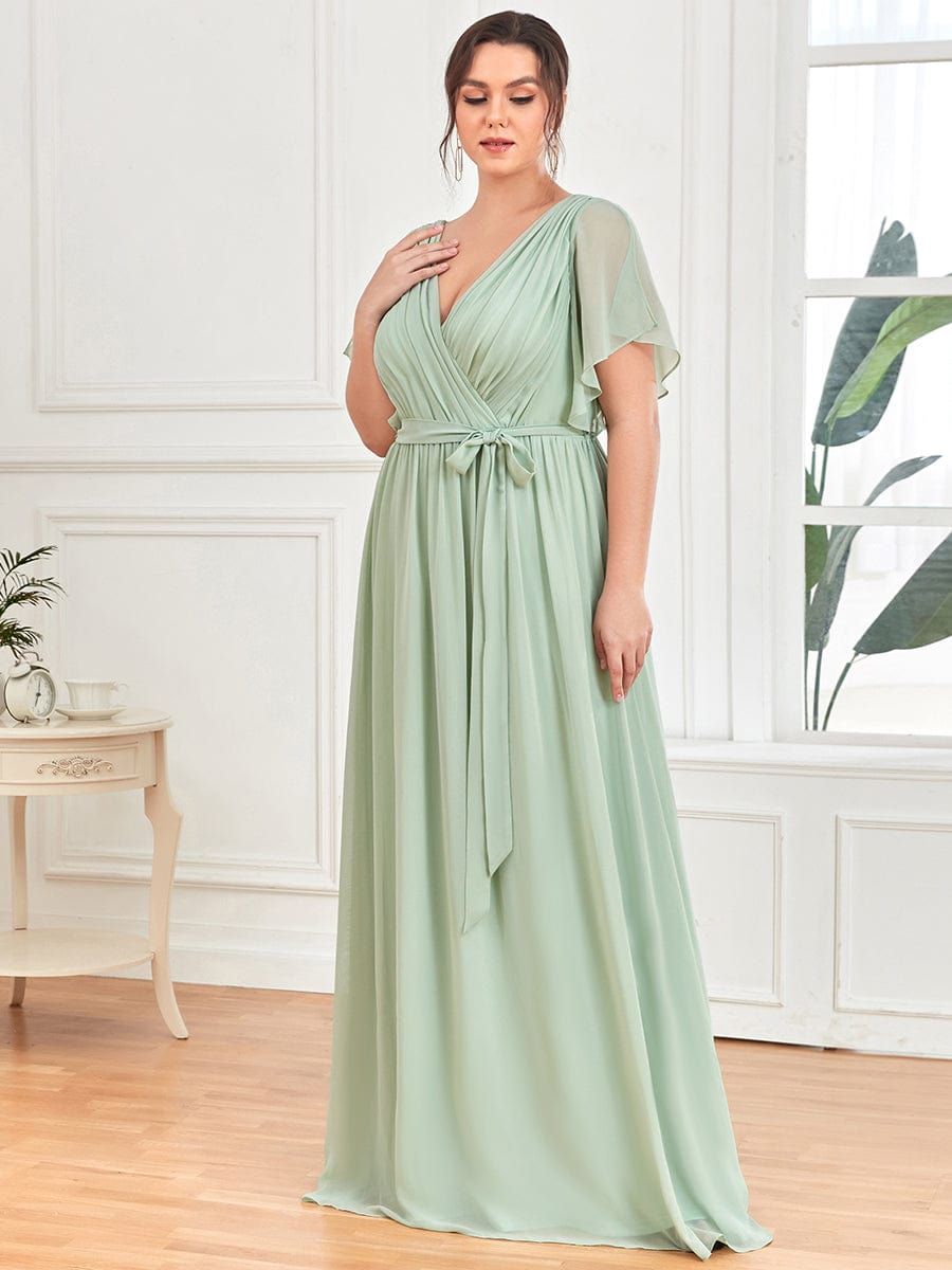 Custom Size Tie-Waist Pleated A-line Evening Dress #color_Mint Green