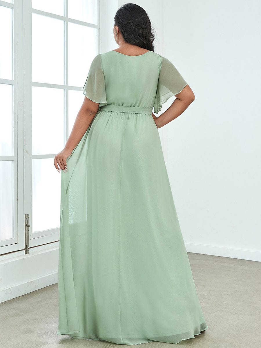 A-Line Pleated Chiffon Tie-Waist Evening Dress #color_Mint Green