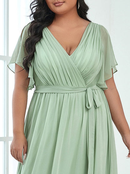 A-Line Pleated Chiffon Tie-Waist Evening Dress #color_Mint Green