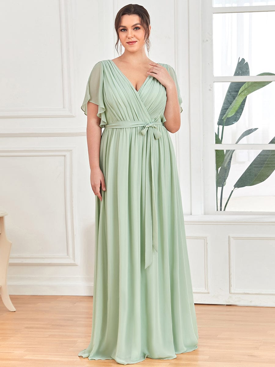 Custom Size Tie-Waist Pleated A-line Evening Dress #color_Mint Green