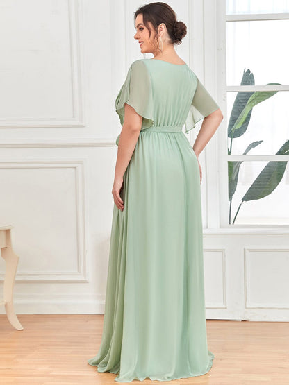 Custom Size Tie-Waist Pleated A-line Evening Dress #color_Mint Green