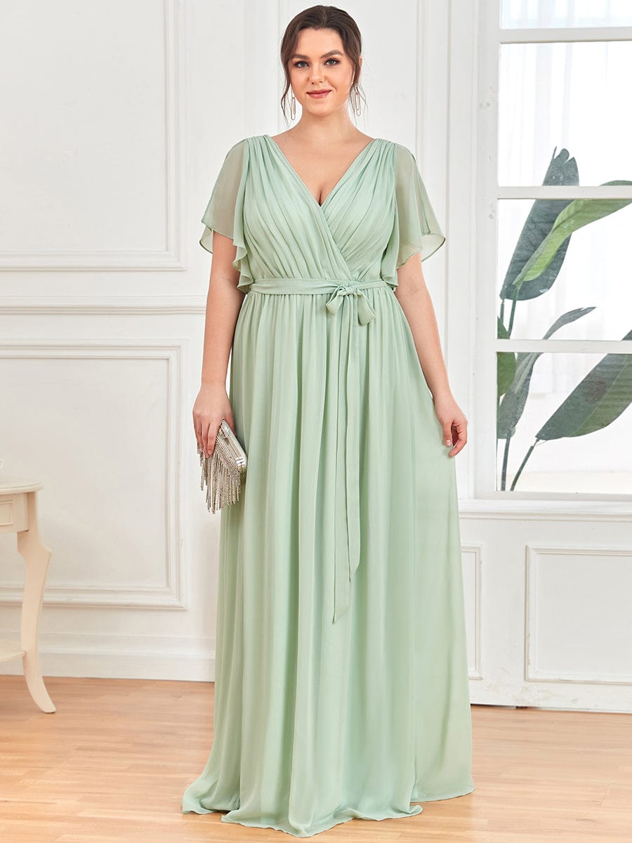 Custom Size Tie-Waist Pleated A-line Evening Dress #color_Mint Green