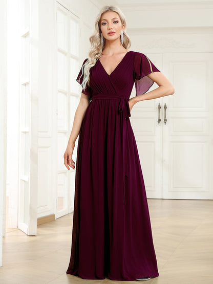 Custom Size Tie-Waist Pleated A-line Evening Dress #color_Mulberry