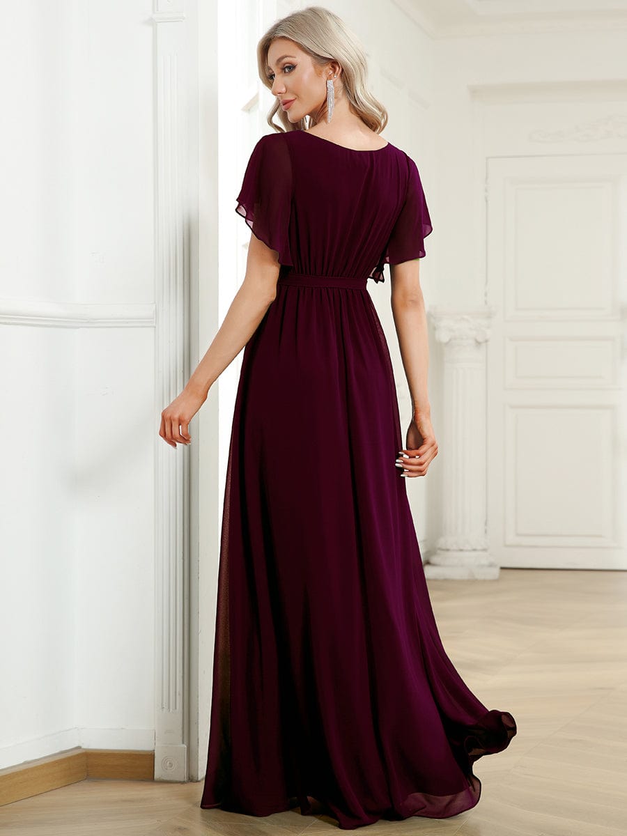 Custom Size Tie-Waist Pleated A-line Evening Dress #color_Mulberry