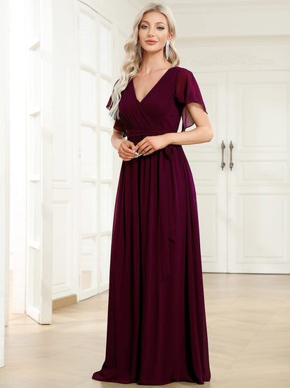 Custom Size Tie-Waist Pleated A-line Evening Dress #color_Mulberry