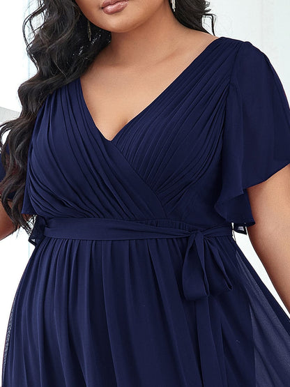 Custom Size Tie-Waist Pleated A-line Evening Dress #color_Navy Blue