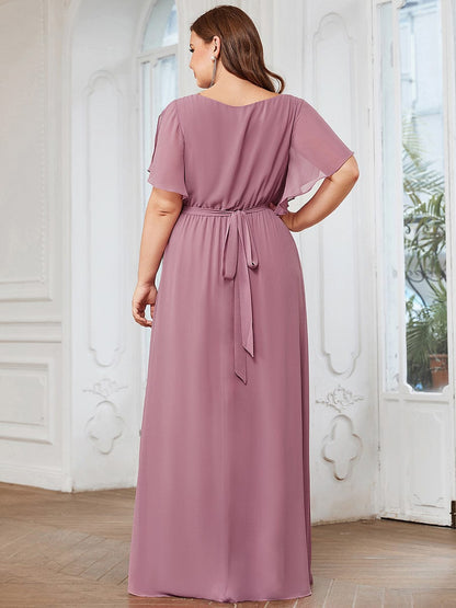 A-Line Pleated Chiffon Tie-Waist Evening Dress #color_Purple Orchid