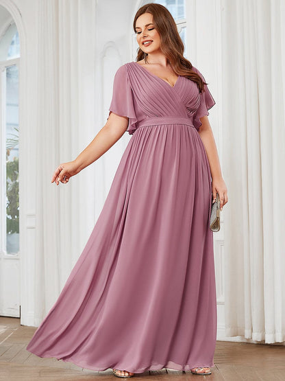 Custom Size Tie-Waist Pleated A-line Evening Dress #color_Purple Orchid